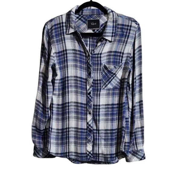Rails Hunter Plaid Flannel Shirt Small Blue White Long Sleeve Soft Pocket Button - Picture 1 of 11